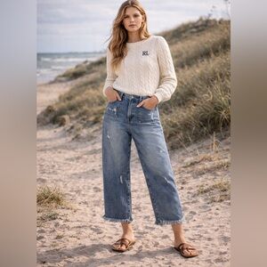 Flamingals relaxed Jeans Cropped Inseam 25 stretchy distressed size L FG9-16